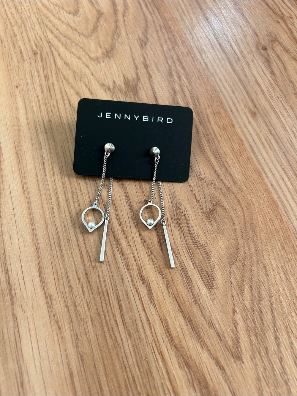 Jenny Bird Silver Chain Drop Earrings with Circle & Bar Accents